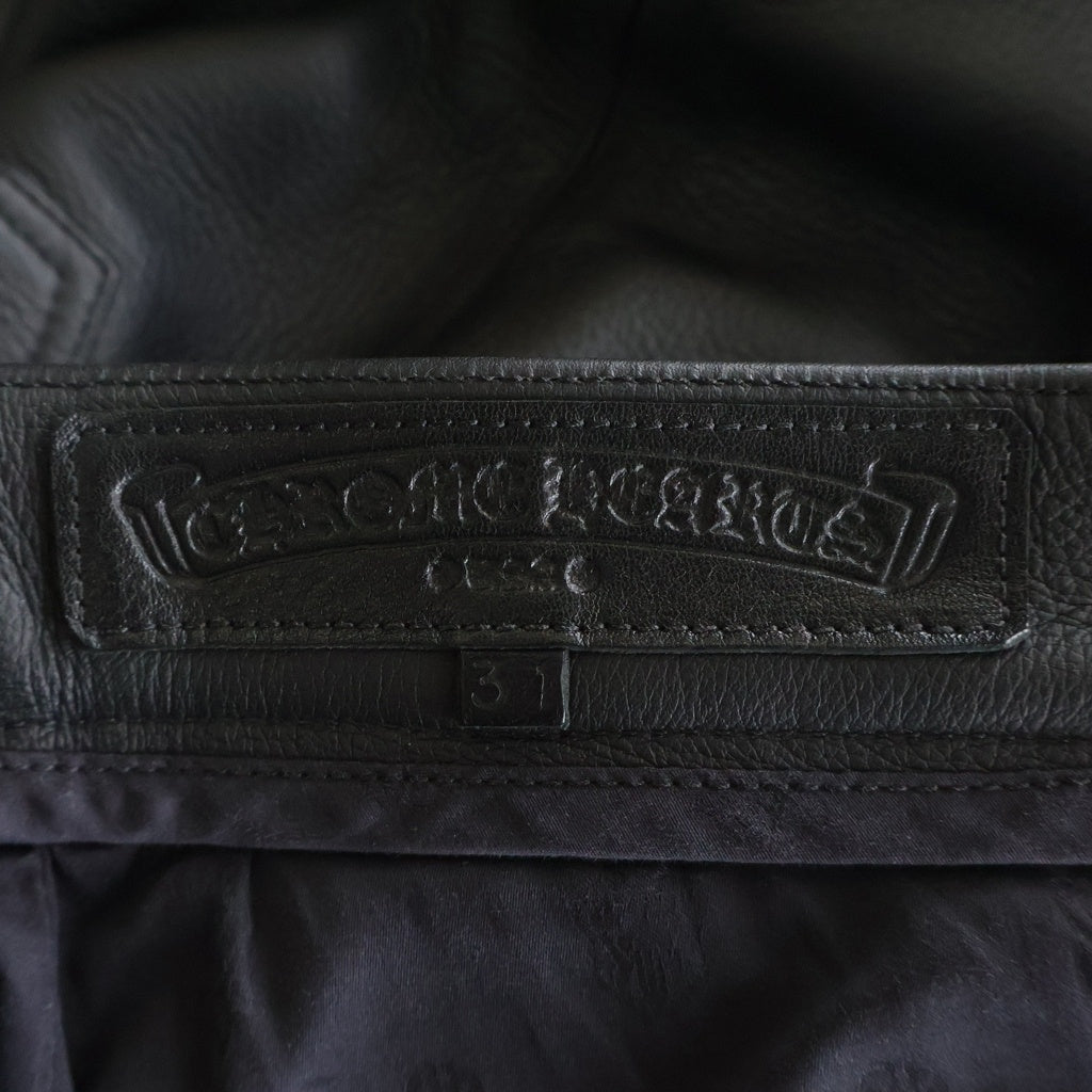 CHROME HEARTS(クロムハーツ) JEAN STRTLG LTHR クロスパッチ付きレザーロングパンツ ブラック ‐