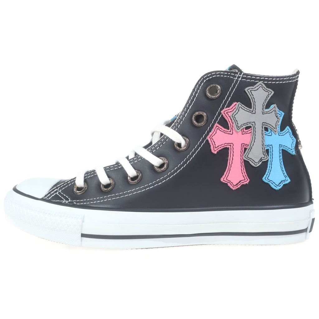 CHROME HEARTS(クロムハーツ) CH CONVERSE LEATHER MULTI CROSS PATCH シルバー装飾 マルチクロスパッチ付き レザーハイカットスニーカー ブラック/マルチ US5/24CM レディース