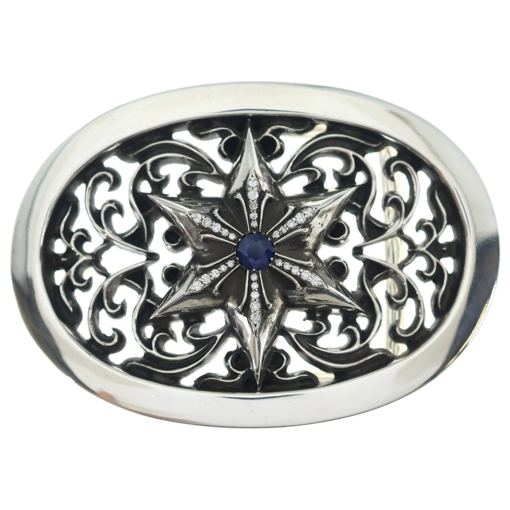 CHROME HEARTS(クロムハーツ) BUCKL OVAL STAR1.5 P DMND B SAP 1.5クラシックオーバルスター PAVEダイヤ ブルーサファイア シルバーバックル -