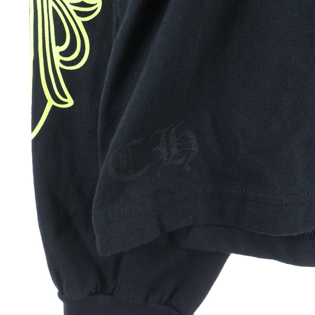 CHROME HEARTS(クロムハーツ) Floral Cross Horseshoe Long Sleeve Tee フローラルクロス ホースシュー ロングスリーブ Tシャツ ブラック/ネオンイエロー ‐