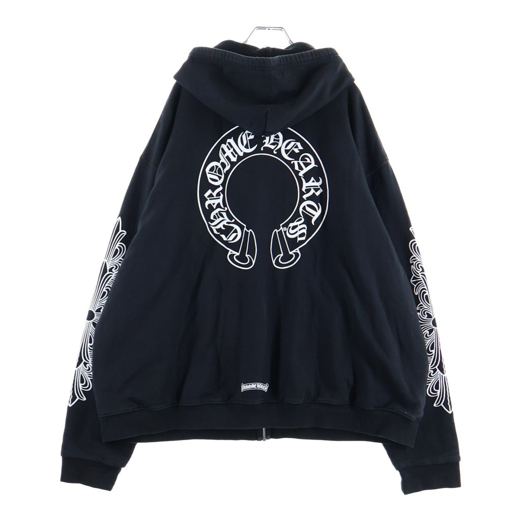 CHROME HEARTS(クロムハーツ) SWTSHRT HD ZIP 袖フローラルホースシュープリント裏地サーマルジップパーカー