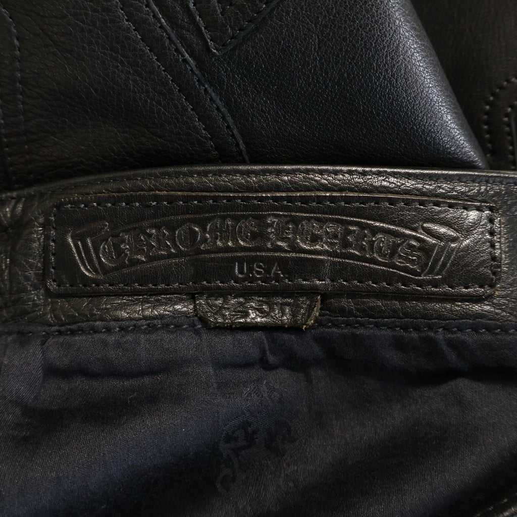 CHROME HEARTS(クロムハーツ) LTHR PANTS ボタンフライ クロスボールボタンフレアニーレザーロングパンツ レディース