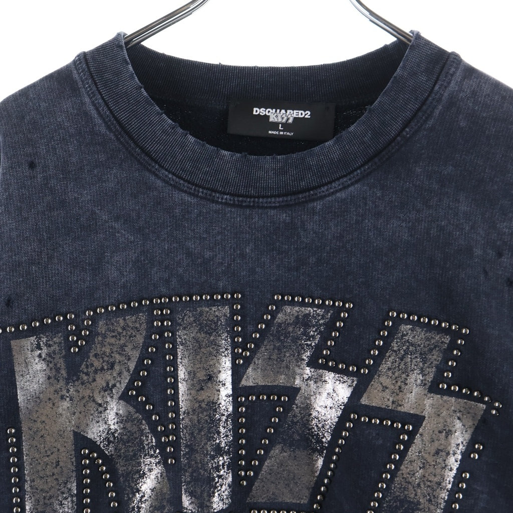 DSQUARED2(ディースクエアード) × KISS S78GU0087 S25030 ダメージ加工 スウェット トレーナー ブラック