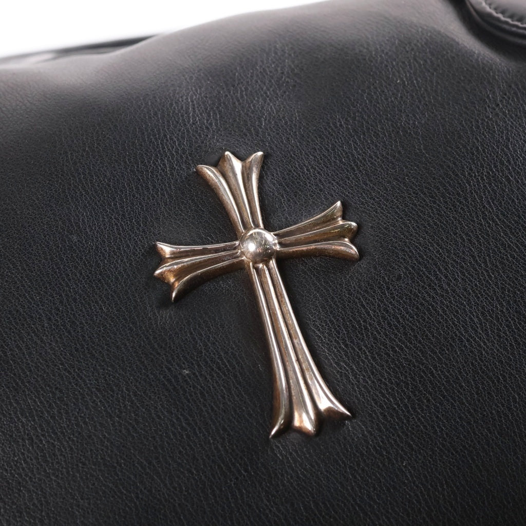 CHROME HEARTS(クロムハーツ) ラージクロス付きレザーボストンバッグ ブラック/シルバー