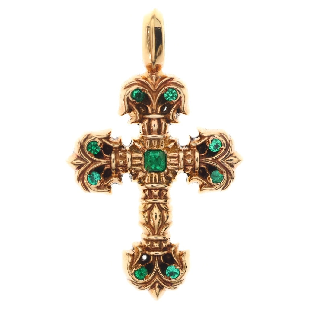 CHROME HEARTS(クロムハーツ) 22K CHARM FILIGREE TINY P EMRLD タイニーフィリグリー PAVEエメラルド ゴールドネックレストップ