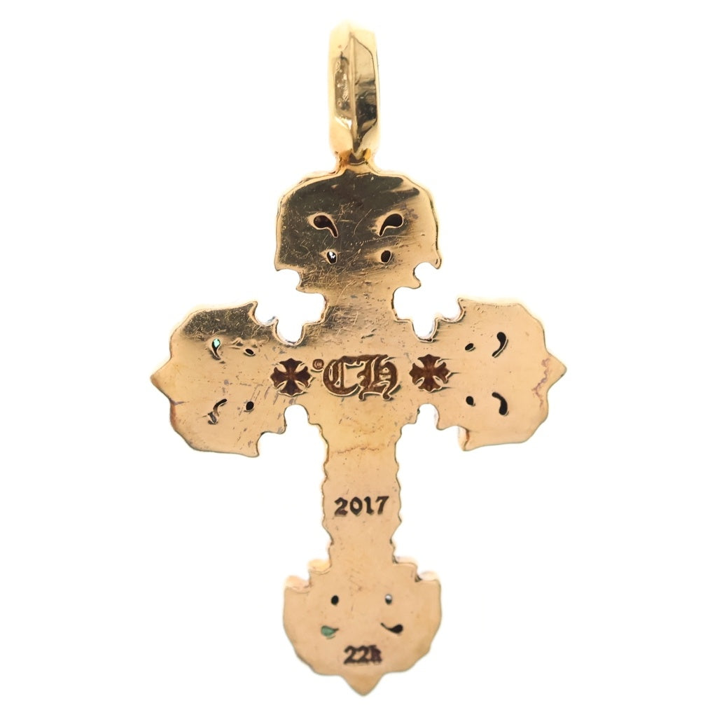 CHROME HEARTS(クロムハーツ) 22K CHARM FILIGREE TINY P EMRLD タイニーフィリグリー PAVEエメラルド ゴールドネックレストップ