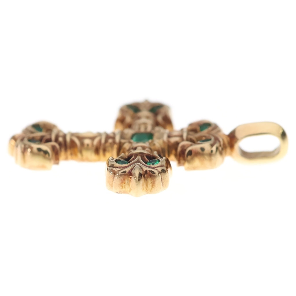 CHROME HEARTS(クロムハーツ) 22K CHARM FILIGREE TINY P EMRLD タイニーフィリグリー PAVEエメラルド ゴールドネックレストップ