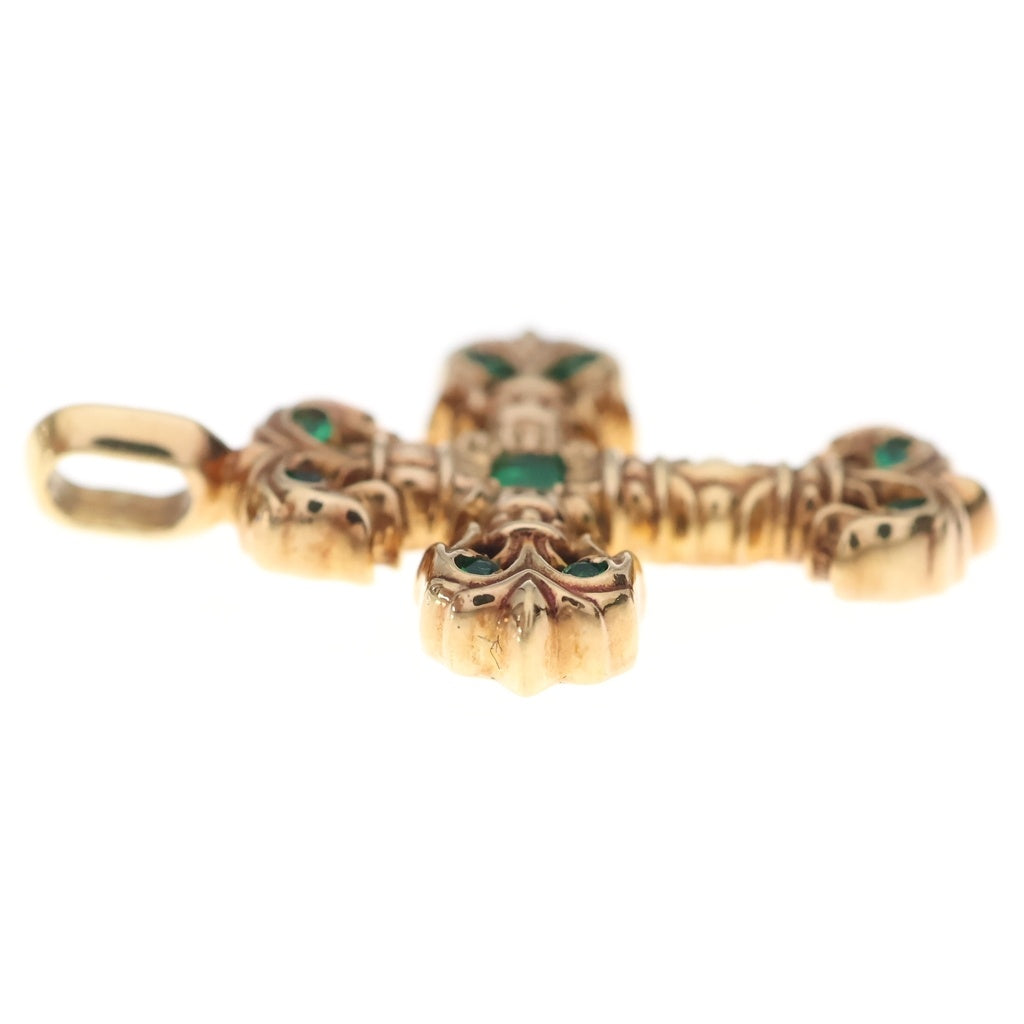 CHROME HEARTS(クロムハーツ) 22K CHARM FILIGREE TINY P EMRLD タイニーフィリグリー PAVEエメラルド ゴールドネックレストップ