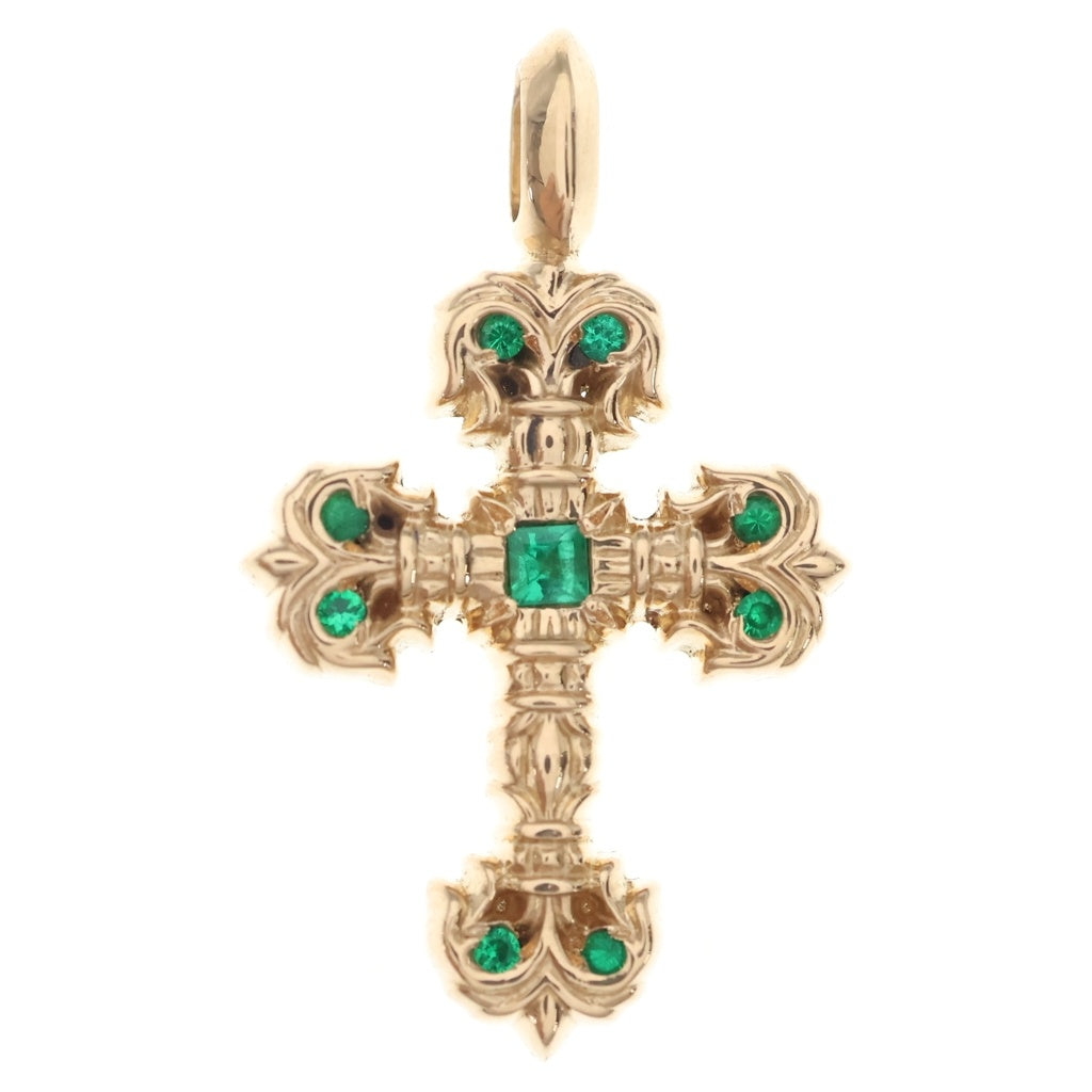CHROME HEARTS(クロムハーツ) 22K CHARM FILIGREE TINY P EMRLD タイニーフィリグリー PAVEエメラルド ゴールドネックレストップ ゴールド/グリーン