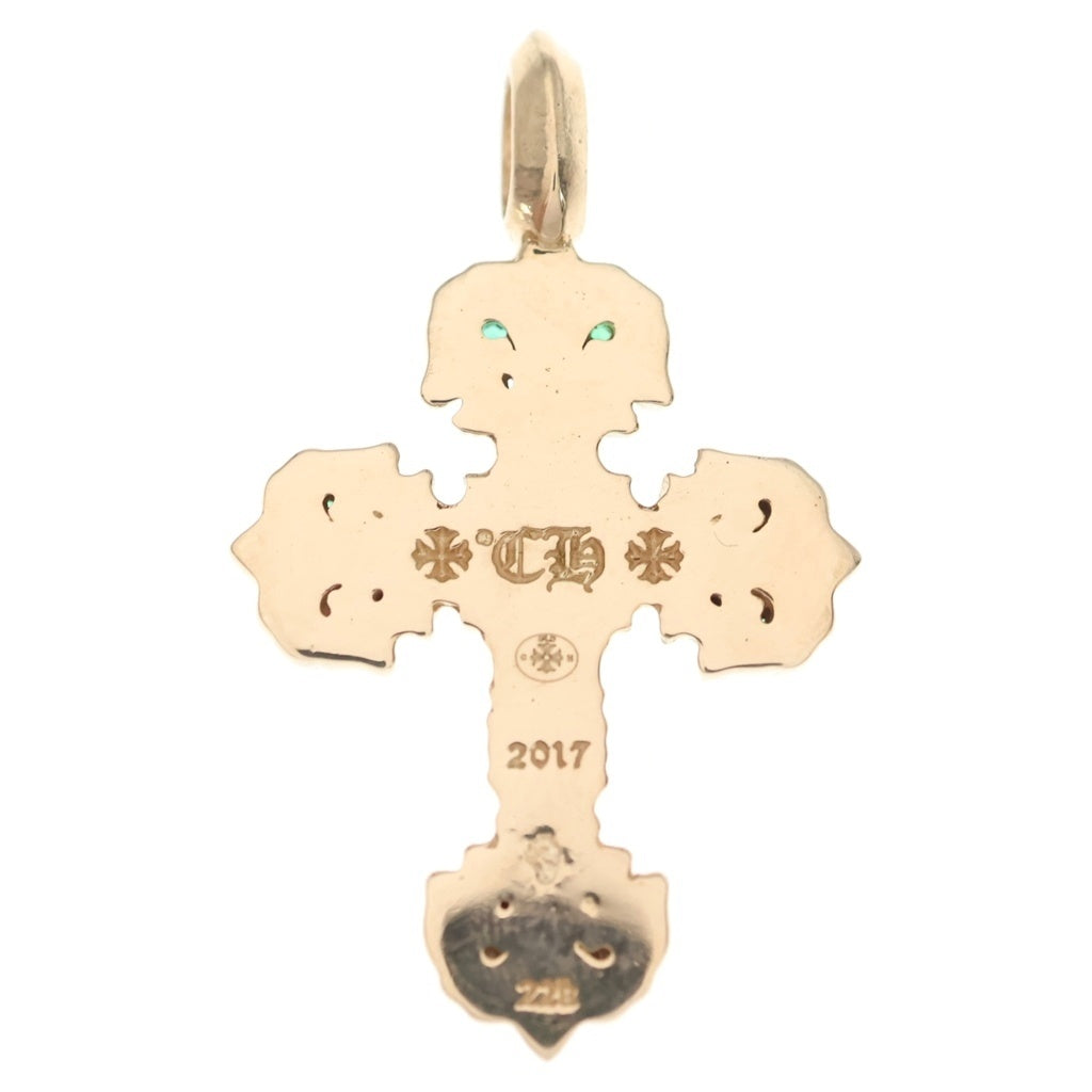 CHROME HEARTS(クロムハーツ) 22K CHARM FILIGREE TINY P EMRLD タイニーフィリグリー PAVEエメラルド ゴールドネックレストップ ゴールド/グリーン