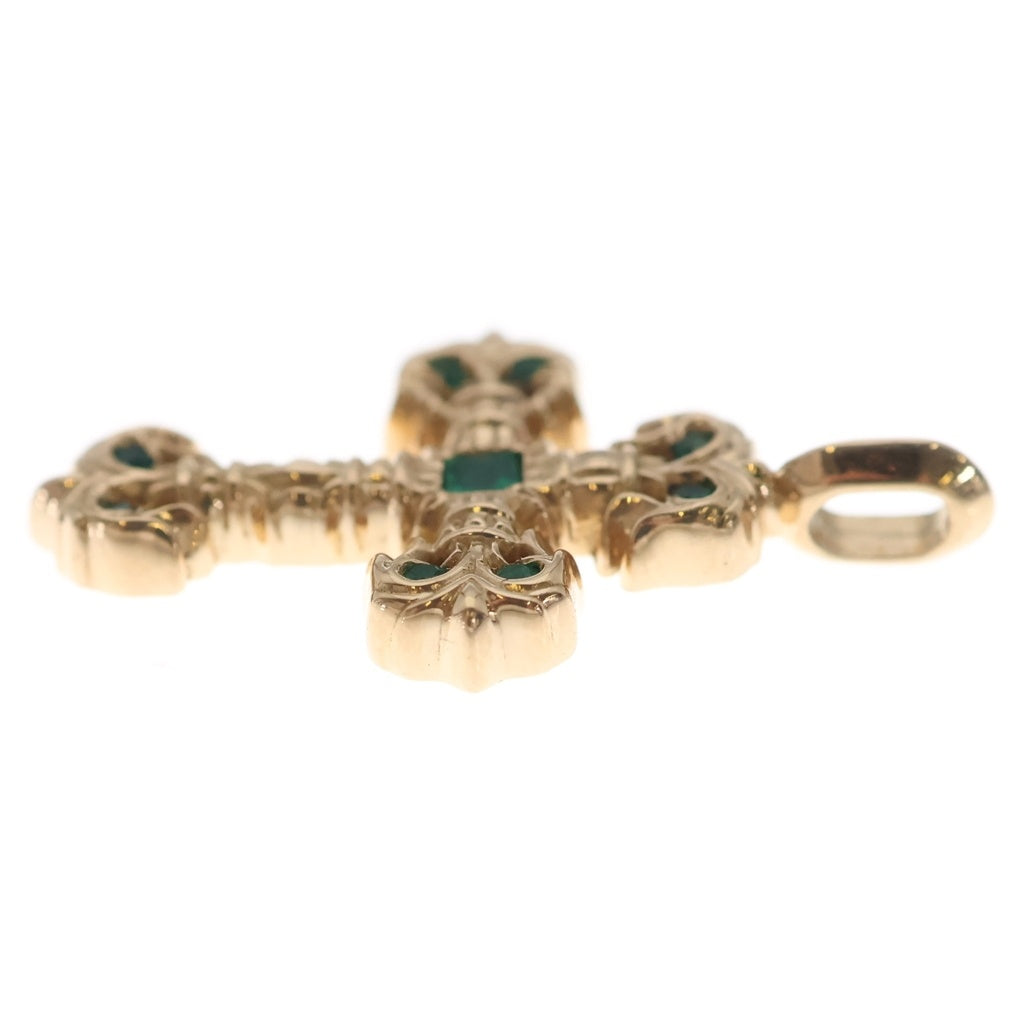 CHROME HEARTS(クロムハーツ) 22K CHARM FILIGREE TINY P EMRLD タイニーフィリグリー PAVEエメラルド ゴールドネックレストップ ゴールド/グリーン