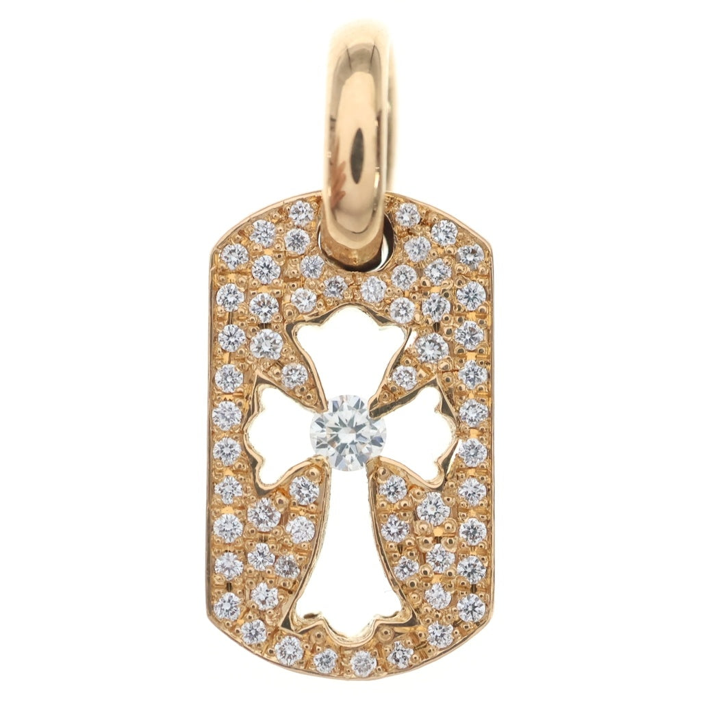 CHROME HEARTS(クロムハーツ) 22K DT TNY CO CRS P D タイニーカットアウトクロスドッグタグ センターPAVEダイヤ チャーム ゴールドネックレストップ