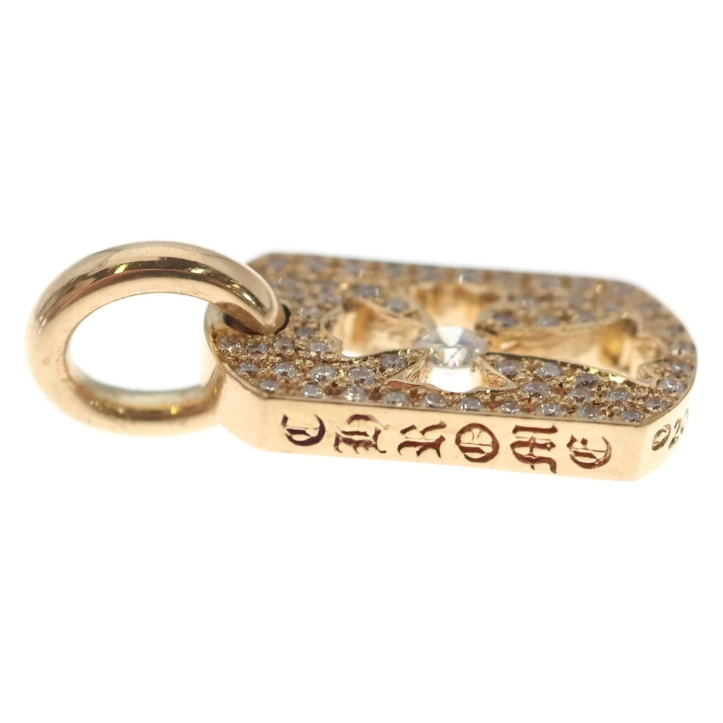 CHROME HEARTS(クロムハーツ) 22K DT TNY CO CRS P D タイニーカットアウトクロスドッグタグ センターPAVEダイヤ チャーム ゴールドネックレストップ