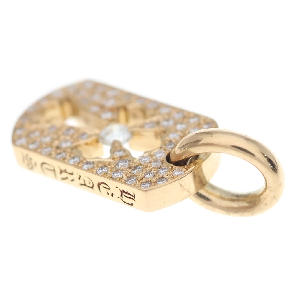 CHROME HEARTS(クロムハーツ) 22K DT TNY CO CRS P D タイニーカットアウトクロスドッグタグ センターPAVEダイヤ チャーム ゴールドネックレストップ