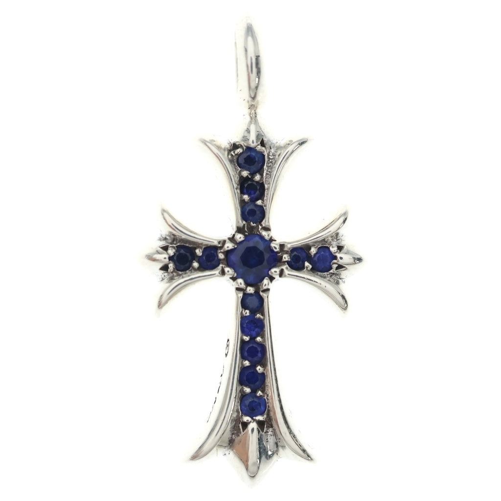 CHROME HEARTS(クロムハーツ) TNY CRSF P SAP タイニーファットクロス PAVEサファイア ペンダント シルバーネックレストップ シルバー/ブルー
