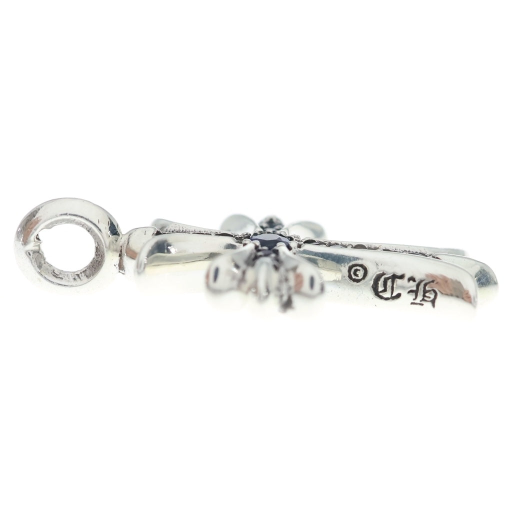 CHROME HEARTS(クロムハーツ) TNY CRSF P SAP タイニーファットクロス PAVEサファイア ペンダント シルバーネックレストップ シルバー/ブルー