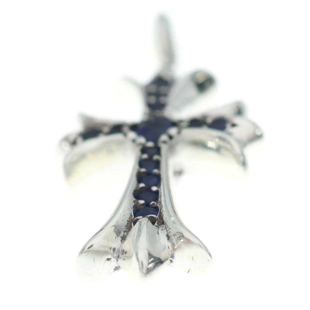 CHROME HEARTS(クロムハーツ) TNY CRSF P SAP タイニーファットクロス PAVEサファイア ペンダント シルバーネックレストップ シルバー/ブルー
