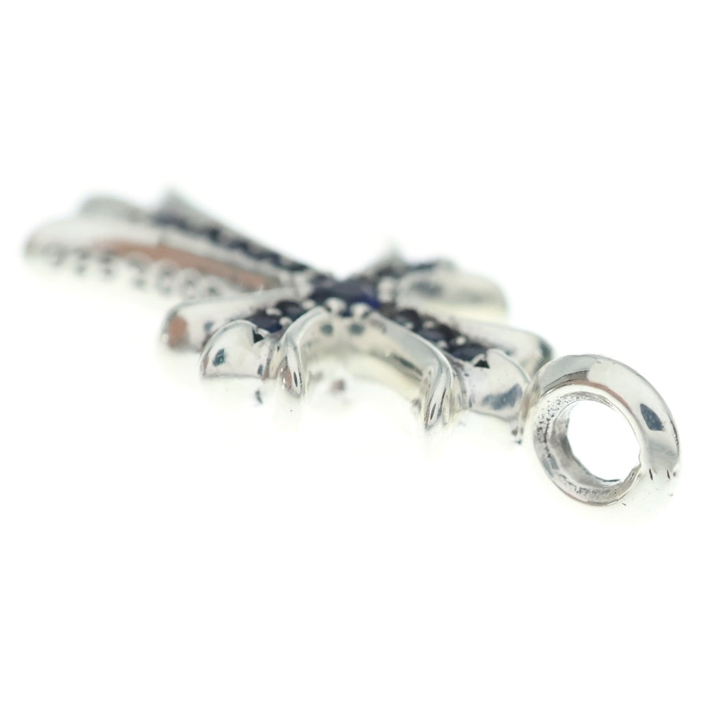 CHROME HEARTS(クロムハーツ) TNY CRSF P SAP タイニーファットクロス PAVEサファイア ペンダント シルバーネックレストップ シルバー/ブルー