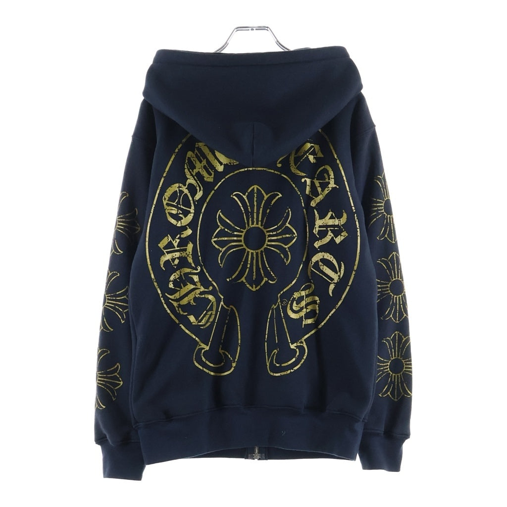 CHROME HEARTS(クロムハーツ) OLD CH Plus Gold Horseshoe Print Zip Hoodie オールド CHプラス ゴールド ホースシュー プリント 裏地サーマル パーカー ブラック