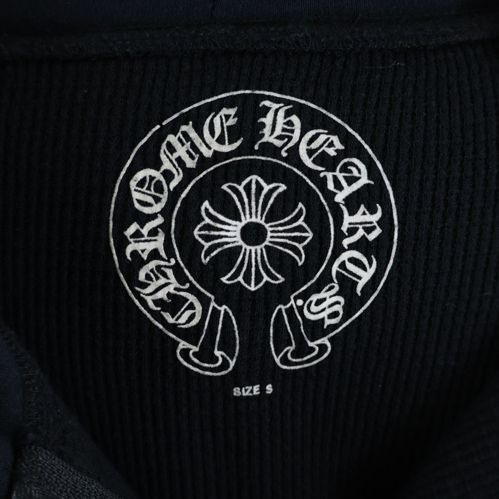 CHROME HEARTS(クロムハーツ) OLD CH Plus Gold Horseshoe Print Zip Hoodie オールド CHプラス ゴールド ホースシュー プリント 裏地サーマル パーカー ブラック