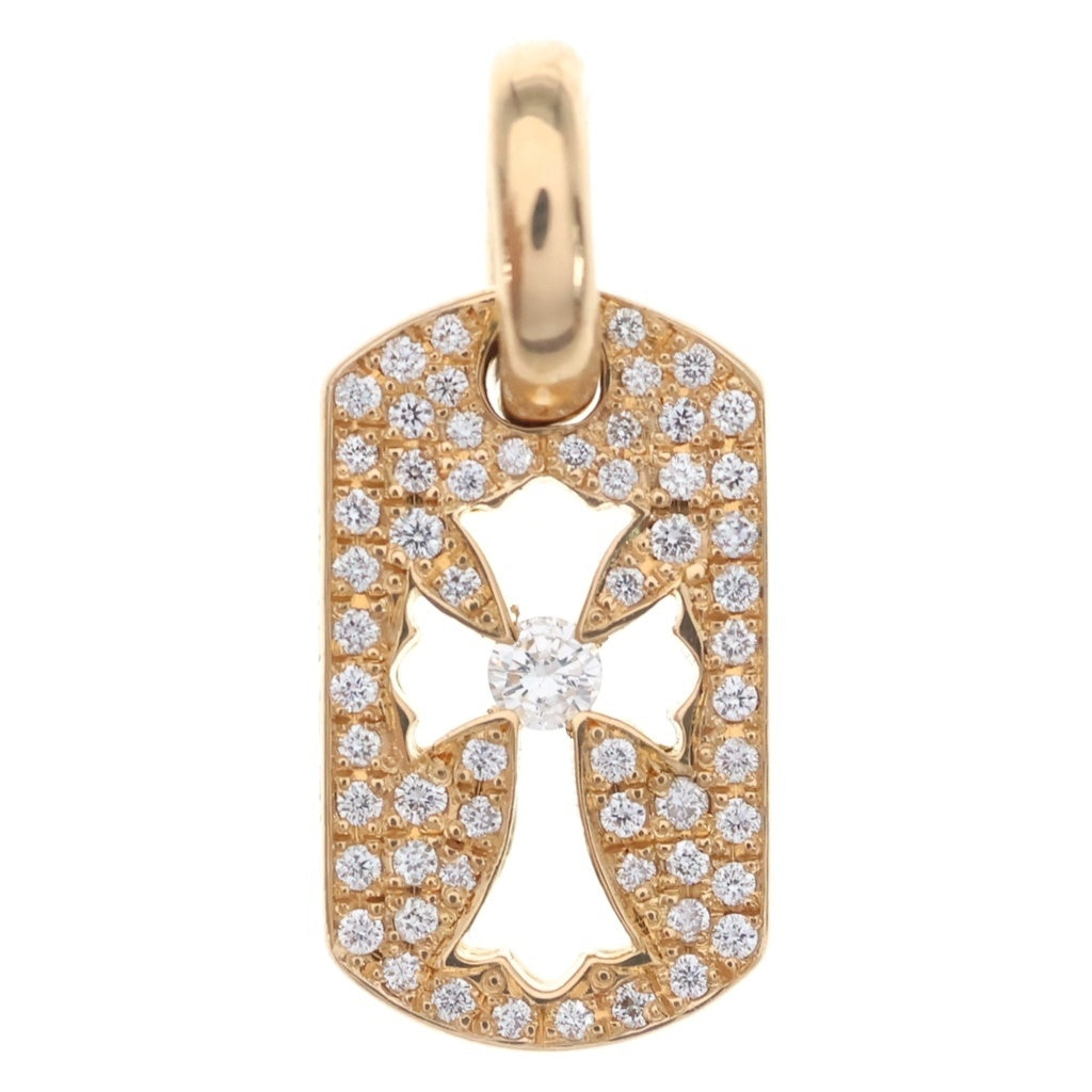 CHROME HEARTS(クロムハーツ) 22K DT TNY CO CRS P D タイニーカットアウトクロスドッグタグ センターPAVEダイヤ チャーム ゴールドネックレストップ