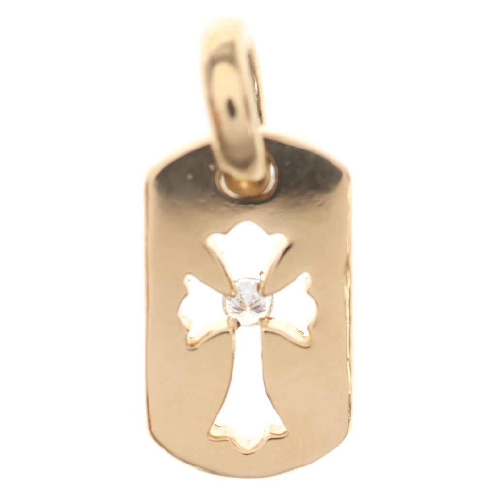 CHROME HEARTS(クロムハーツ) 22K DT TNY CO CRS P D タイニーカットアウトクロスドッグタグ センターPAVEダイヤ チャーム ゴールドネックレストップ