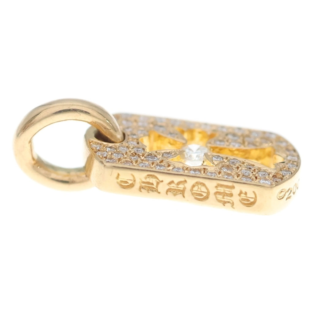 CHROME HEARTS(クロムハーツ) 22K DT TNY CO CRS P D タイニーカットアウトクロスドッグタグ センターPAVEダイヤ チャーム ゴールドネックレストップ