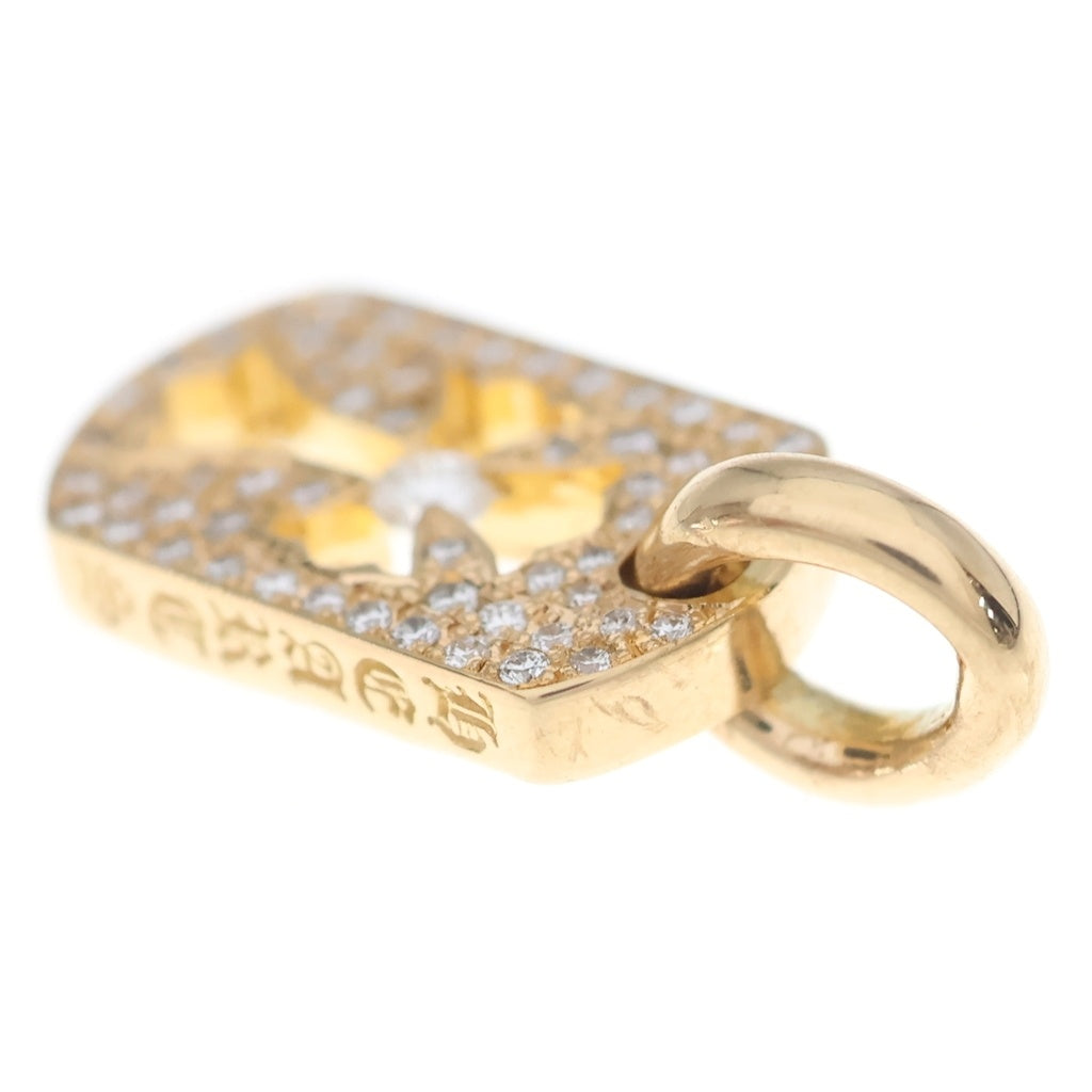 CHROME HEARTS(クロムハーツ) 22K DT TNY CO CRS P D タイニーカットアウトクロスドッグタグ センターPAVEダイヤ チャーム ゴールドネックレストップ