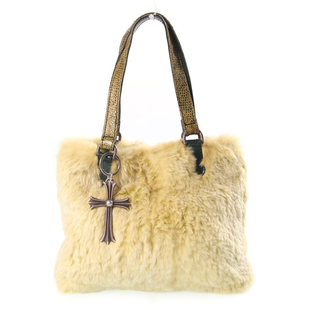 CHROME HEARTS(クロムハーツ) CH CRS LG ラージクロスキーリング付き ダガージップ ファーハンドバック ベージュ レディース