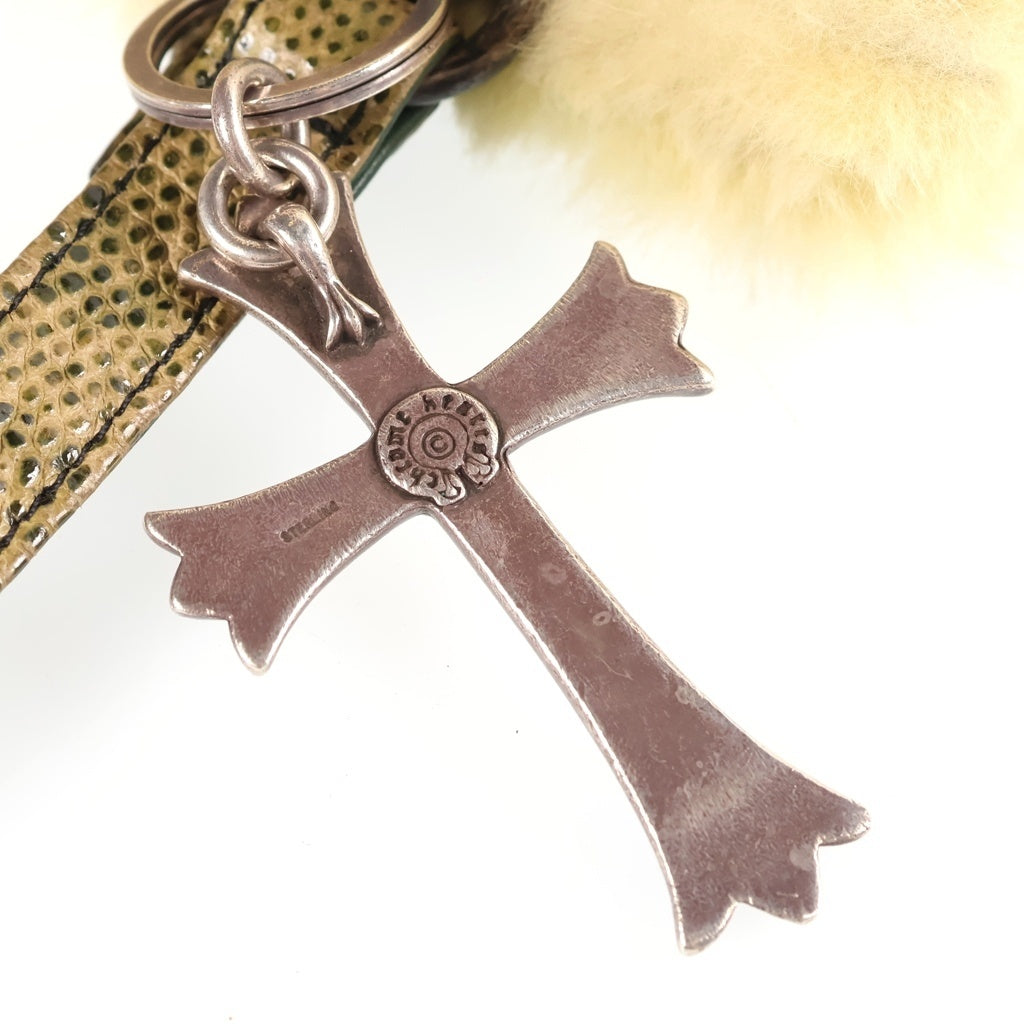 CHROME HEARTS(クロムハーツ) CH CRS LG ラージクロスキーリング付き ダガージップ ファーハンドバック ベージュ レディース