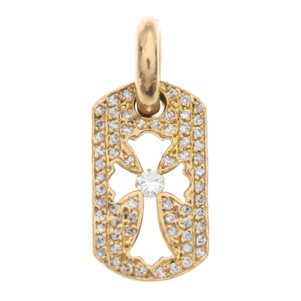 CHROME HEARTS(クロムハーツ) 22K DT TNY CO CRS P D タイニーカットアウトクロスドッグタグ センターPAVEダイヤ チャーム ゴールドネックレストップ