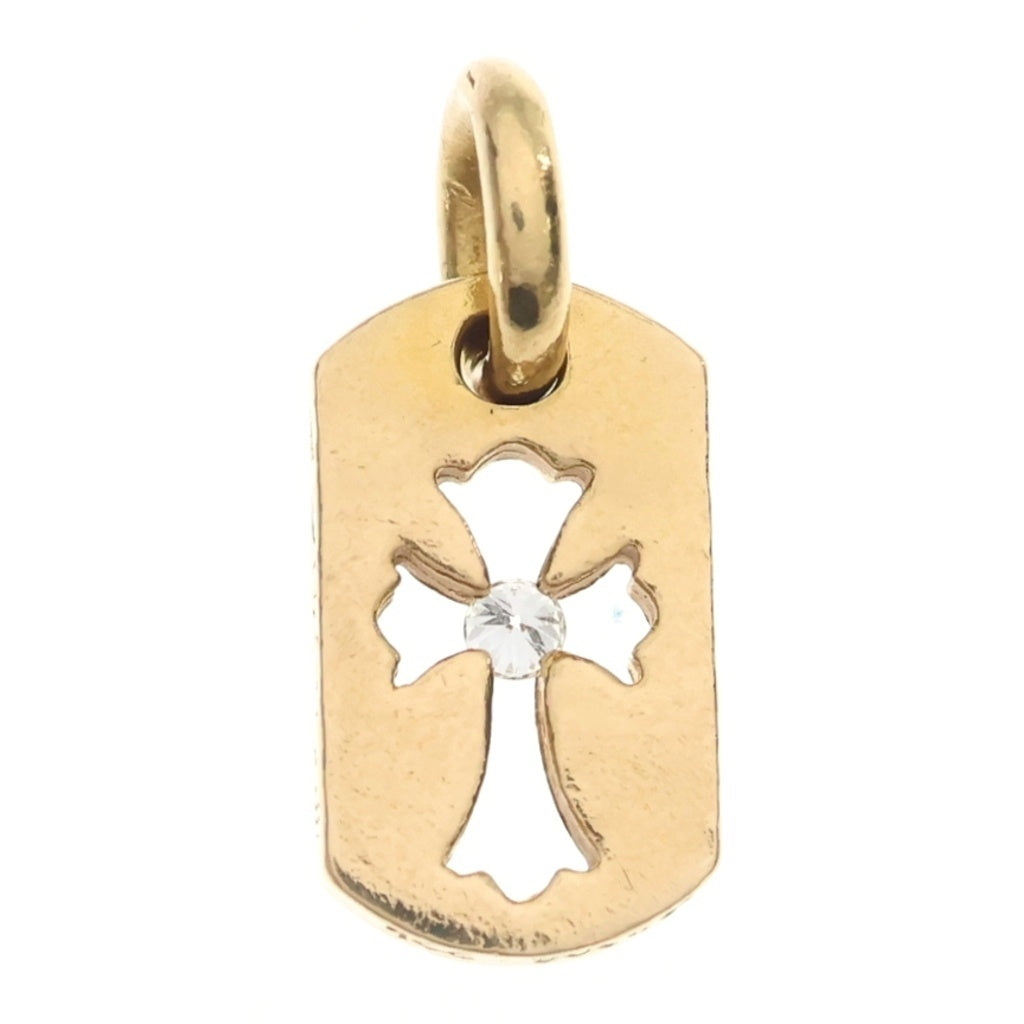 CHROME HEARTS(クロムハーツ) 22K DT TNY CO CRS P D タイニーカットアウトクロスドッグタグ センターPAVEダイヤ チャーム ゴールドネックレストップ