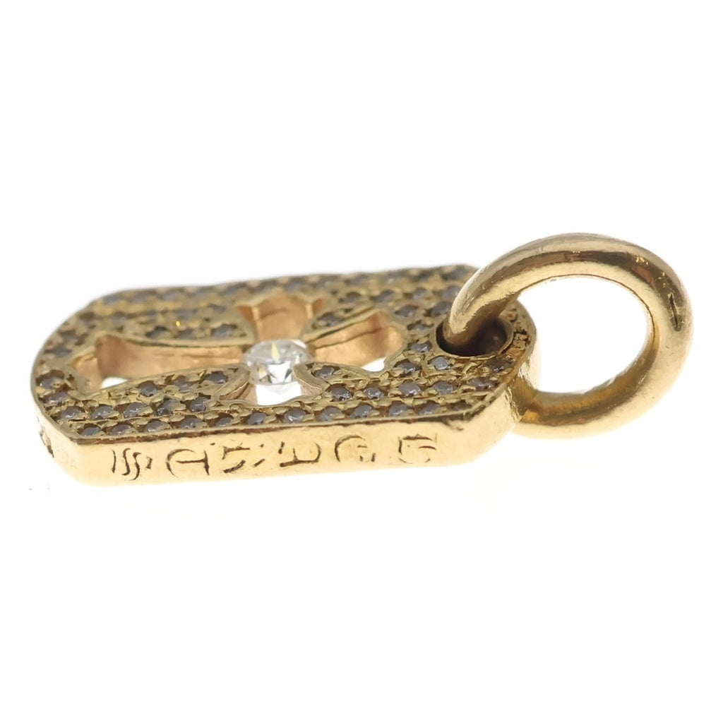 CHROME HEARTS(クロムハーツ) 22K DT TNY CO CRS P D タイニーカットアウトクロスドッグタグ センターPAVEダイヤ チャーム ゴールドネックレストップ