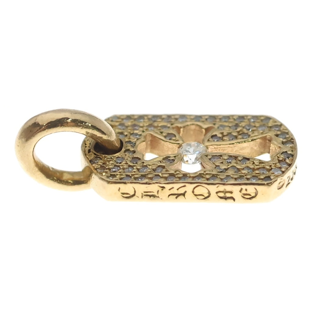 CHROME HEARTS(クロムハーツ) 22K DT TNY CO CRS P D タイニーカットアウトクロスドッグタグ センターPAVEダイヤ チャーム ゴールドネックレストップ