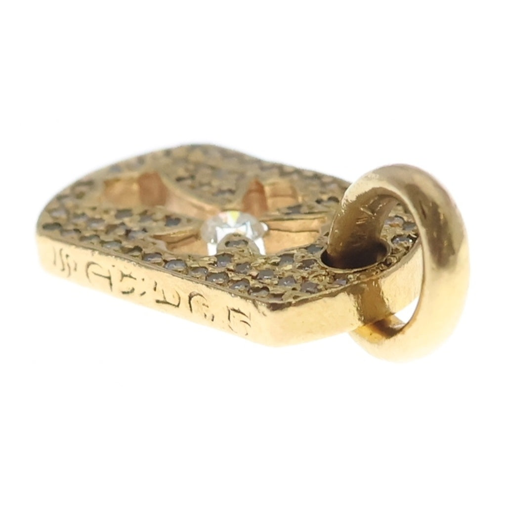 CHROME HEARTS(クロムハーツ) 22K DT TNY CO CRS P D タイニーカットアウトクロスドッグタグ センターPAVEダイヤ チャーム ゴールドネックレストップ