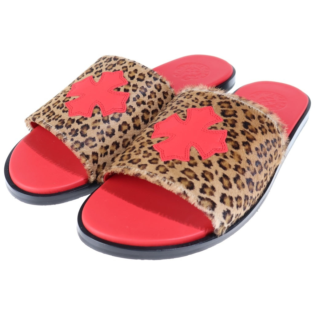 CHROME HEARTS(クロムハーツ) CH SLIDE CHプラスパッチレオパードハラコサンダル ブラウン/レッド