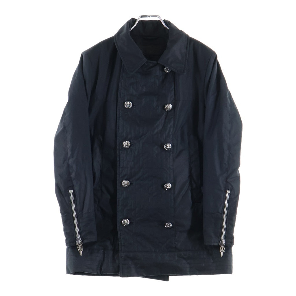 CHROME HEARTS(クロムハーツ) バックフレアニークロスボールボタンコーティングレザーPコート ブラック