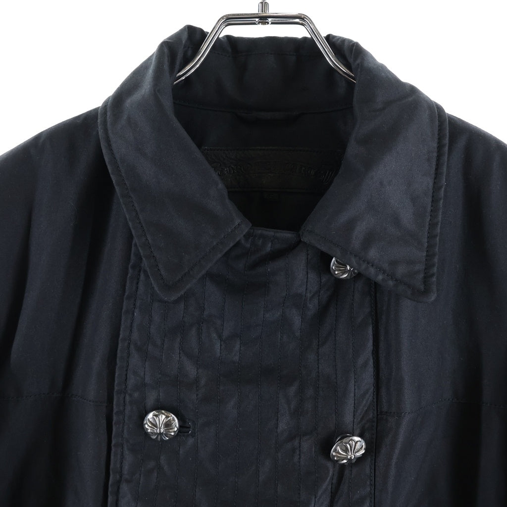 CHROME HEARTS(クロムハーツ) バックフレアニークロスボールボタンコーティングレザーPコート ブラック