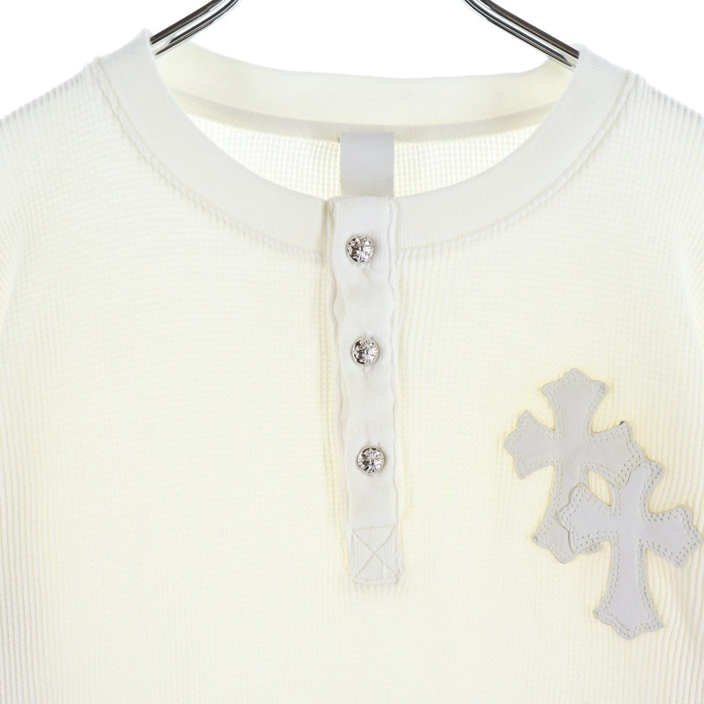 CHROME HEARTS(クロムハーツ) Y NOT クロスボールパッチ付きヘンリーネックサーマル長袖カットソー ホワイト