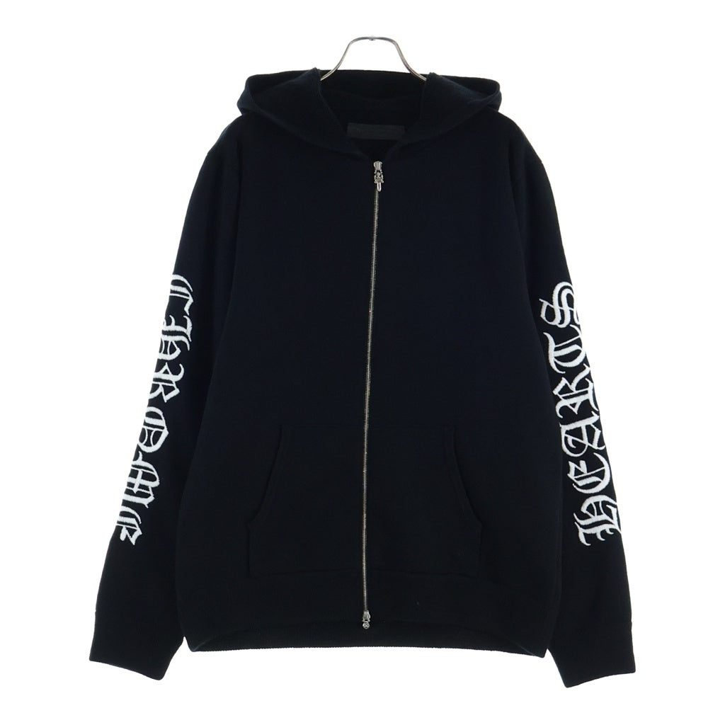 CHROME HEARTS(クロムハーツ) U LIFE SENTENCE ZIP HD 袖ロゴ刺繍カシミヤジップアップパーカー ブラック/ホワイト