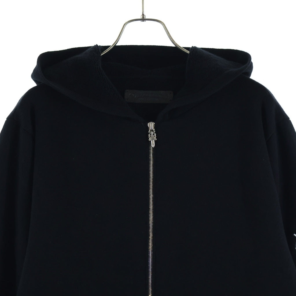 CHROME HEARTS(クロムハーツ) U LIFE SENTENCE ZIP HD 袖ロゴ刺繍カシミヤジップアップパーカー ブラック/ホワイト