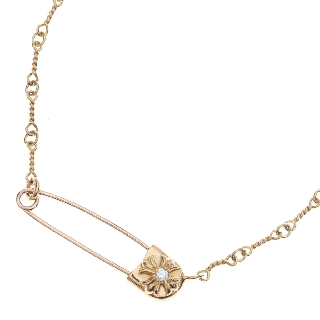 CHROME HEARTS(クロムハーツ) 22K SAFETY PIN T20 1DIAセーフティピンツイストチェーン 1ダイヤ ゴールドネックレス