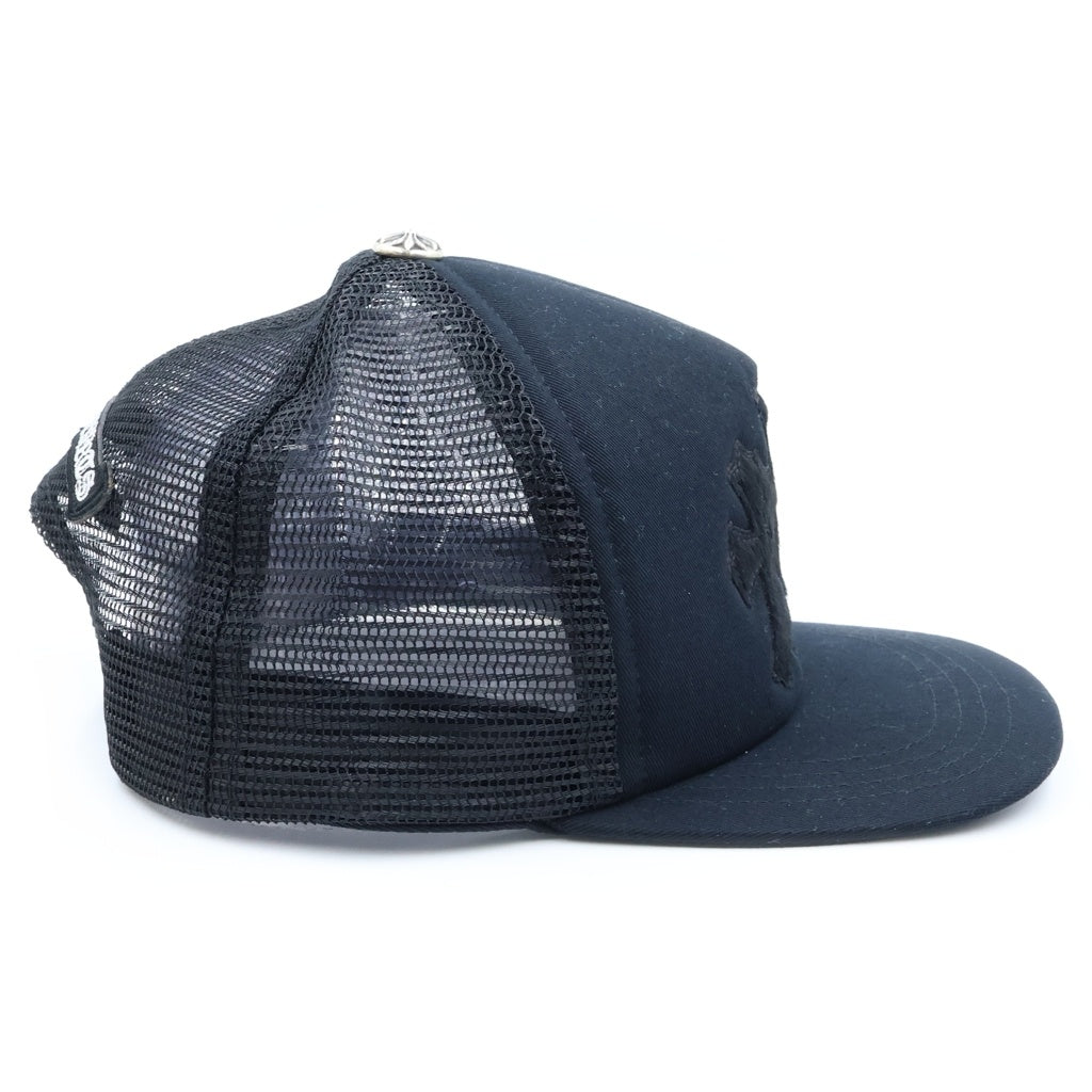 CHROME HEARTS(クロムハーツ) 3 セメタリークロスパッチハラコ トラッカーキャップ 帽子 メッシュ クロスボール付き ブラック
