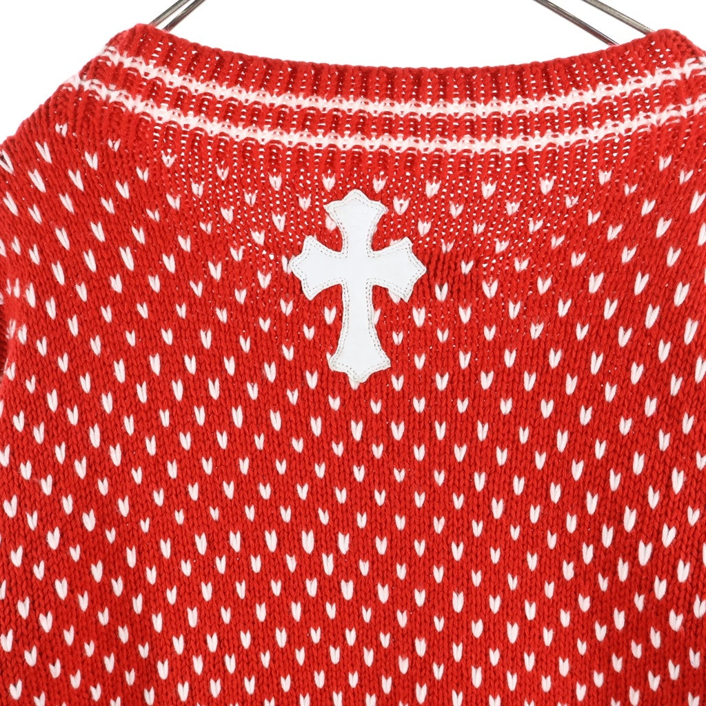 CHROME HEARTS(クロムハーツ) CROSS PATCH CASHMERE KNIT SWEATER クロスパッチ付きカシミアニットセーター レッド/ホワイト