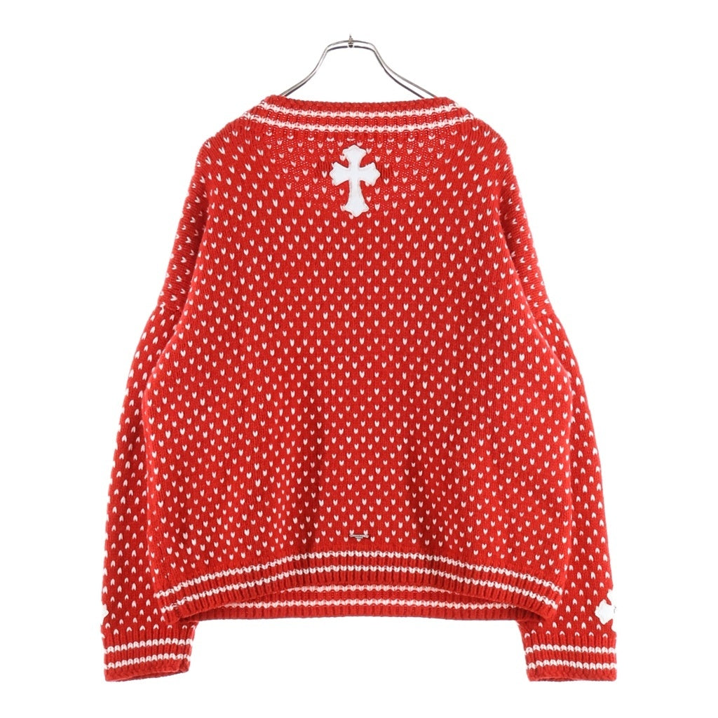 CHROME HEARTS(クロムハーツ) CROSS PATCH CASHMERE KNIT SWEATER クロスパッチ付きカシミアニットセーター レッド/ホワイト