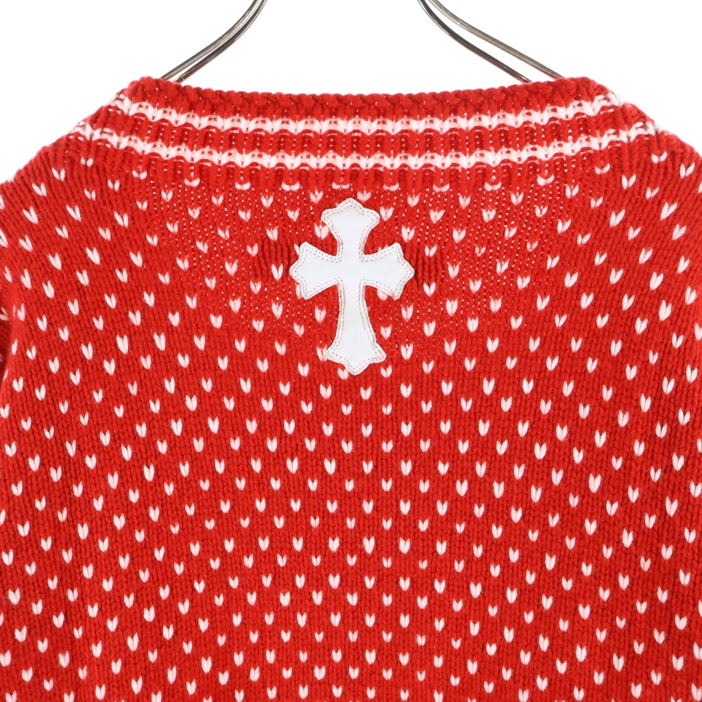 CHROME HEARTS(クロムハーツ) CROSS PATCH CASHMERE KNIT SWEATER クロスパッチ付きカシミアニットセーター レッド/ホワイト