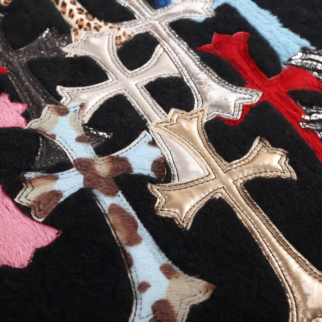 CHROME HEARTS(クロムハーツ) MULTI CEMETERY CROSS PATCH CUSHION マルチセメタリークロスパッチ付きダガージップ レザークッション マルチ/ブラック