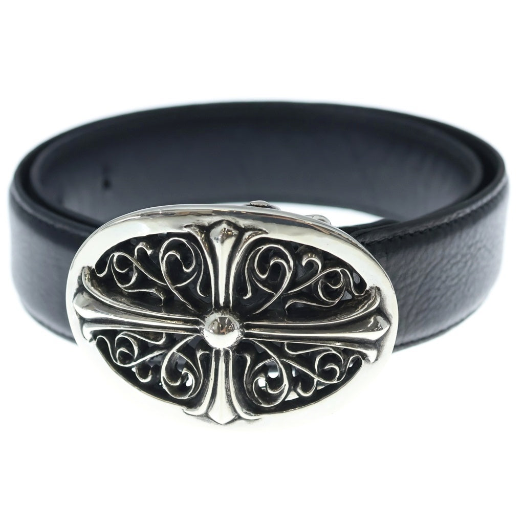 CHROME HEARTS(クロムハーツ) BUCKL OVAL CROSS1.5 1.5クラシックオーバルクロス レザーストラップ一体型シルバーベルト