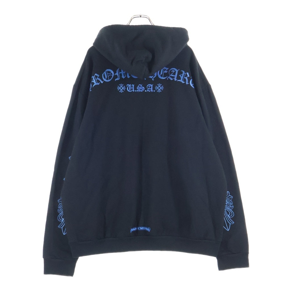 CHROME HEARTS(クロムハーツ) FRIENDS & FAMILY LIMITED SWTSHRT PLVR フレンズ&ファミリー アームフローラルグリッタープリント コットンジップアップパーカー ブラック/ブルー