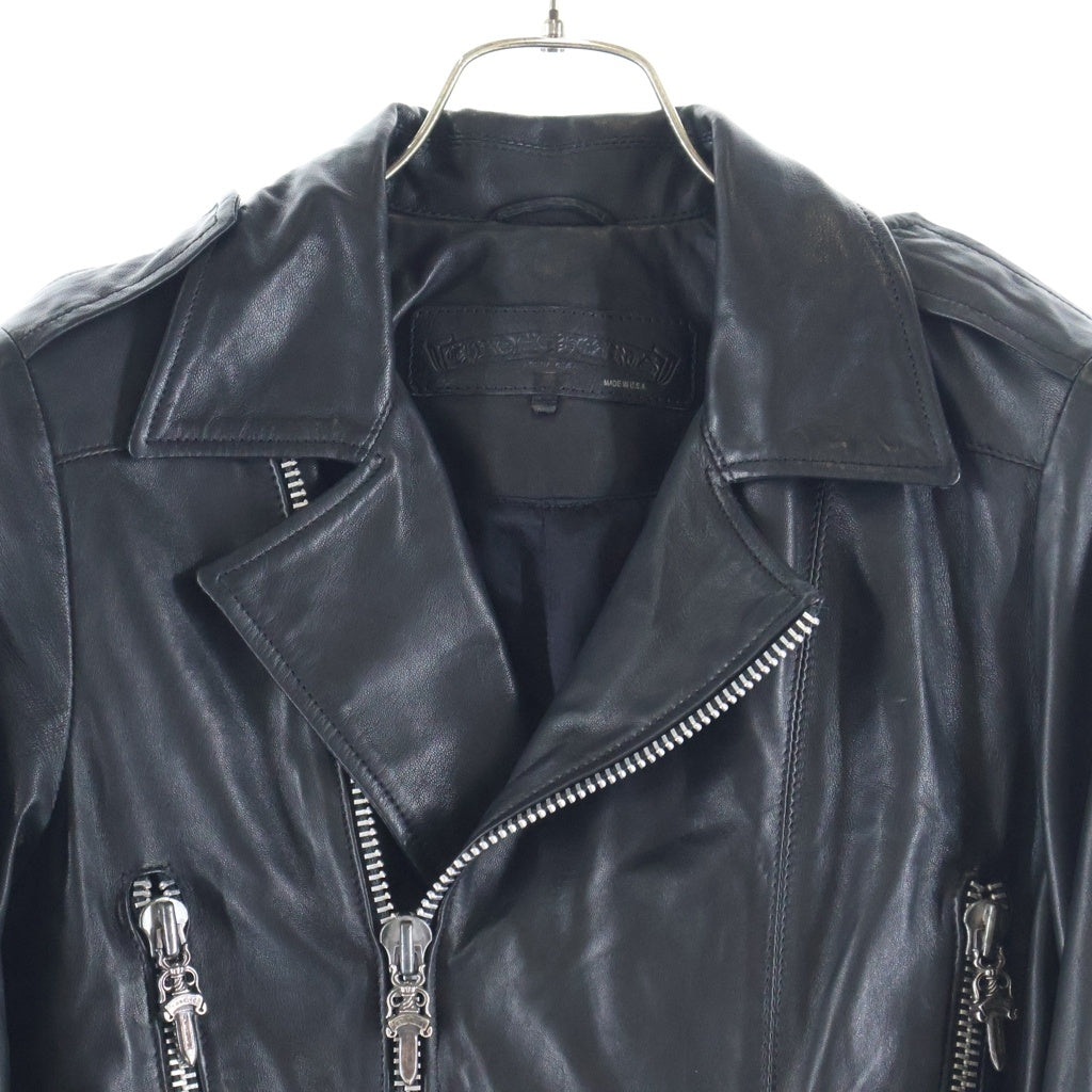 CHROME HEARTS(クロムハーツ) CEMETERY CROSS PATCH LEATHER COAT セメタリークロスパッチ付き レザーライダースコート ブラック